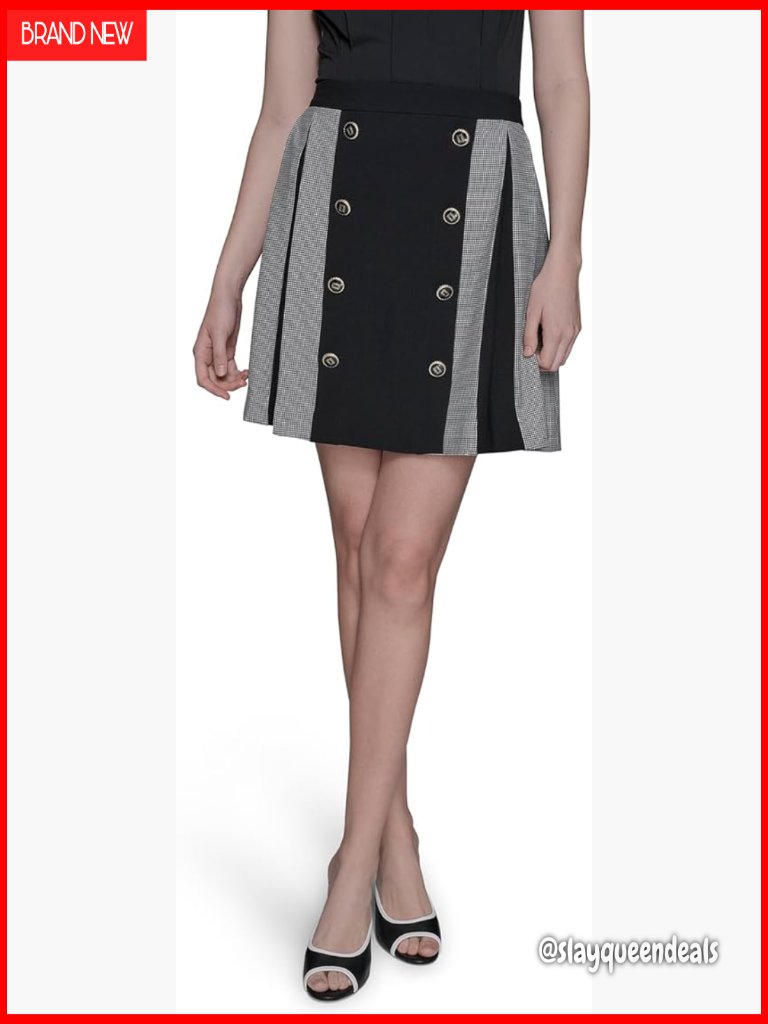 Two Toned Pleated Mini Skirt With Buttons, Polyester Rayon Blend, Mid Rise